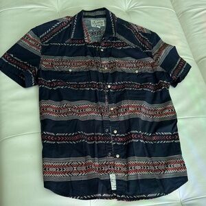 Vintage Cotton Lucky Brand Navy & Red Striped Short-Sleeve Button-Down Shirt